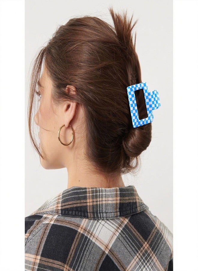 Hapdoo 3pcs Blue Checkered Hair Claw Clips, Square Checker Cute Non Slip Hair Jaw Clips, Strong Hold Rectangle Plaid Vintage Check Hair Claw - Image 4